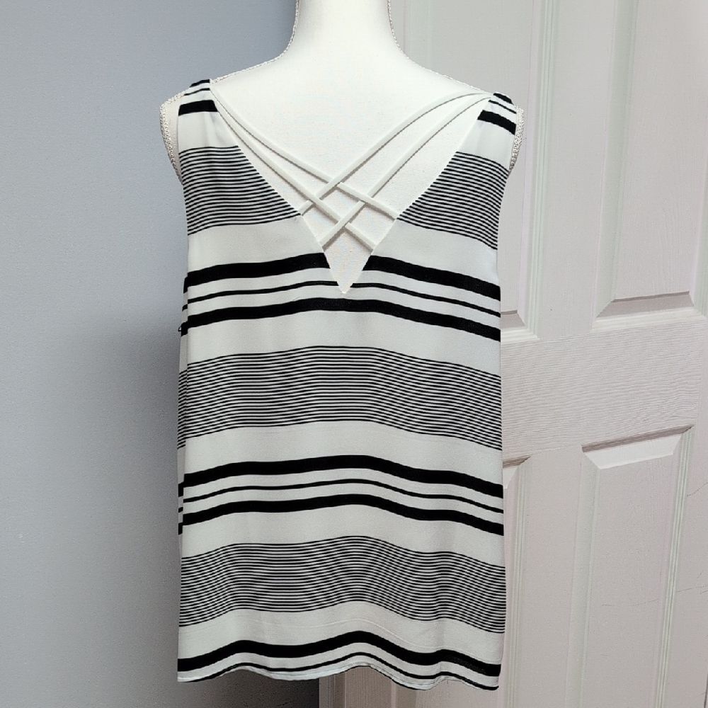 Express Black/White Striped Criss Cross Back Double V Fully Lined Tank Size XL - Picture 2 of 6